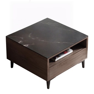 正方形沙发边几轻奢高级感岩板实木侧边柜客厅方几储物柜茶几边桌