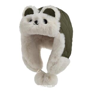 加绒加厚东北防寒帽子可爱小熊雷锋帽女冬季男护耳包头毛绒骑行帽