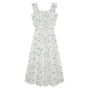 SLY夏季新品田园风碎花无袖方领收腰长裙连衣裙030ISZ33-3431