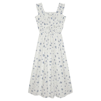 SLY夏季新品田园风碎花无袖方领收腰长裙连衣裙030ISZ33-3431