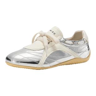 【月光舞曲】红谷银色芭蕾鞋女2025夏季新款德训鞋设计感休闲板鞋