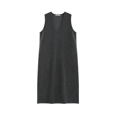 V领加厚毛呢背心连衣裙