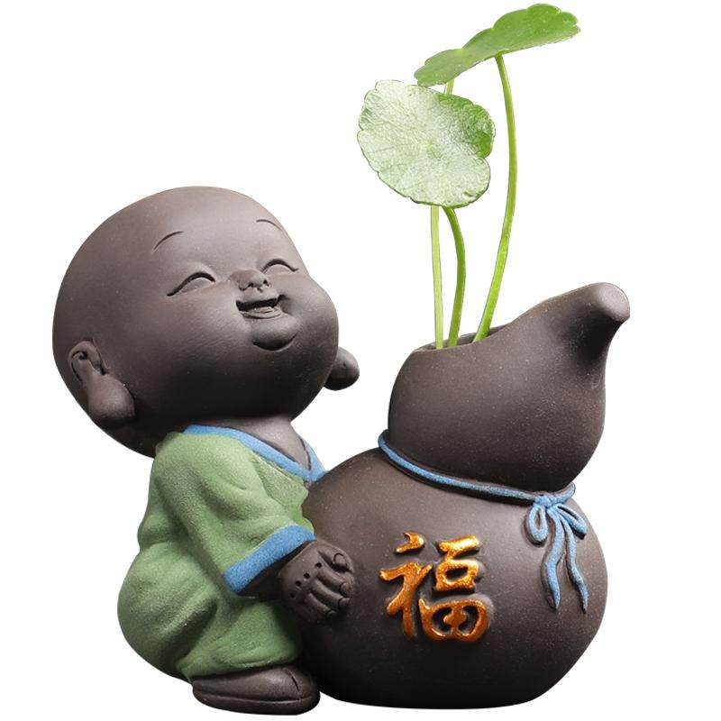 可爱紫砂茶台茶具配件水培小花瓶