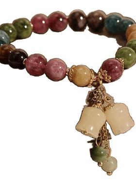 新款彩虹莲花彩色手链女夏ins小众兰花吊坠手串女友手链送闺蜜