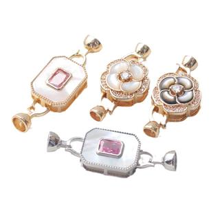 14K包金保色贴贝壳长方花朵镶锆石双卡扣项链手链连接扣diy收尾扣