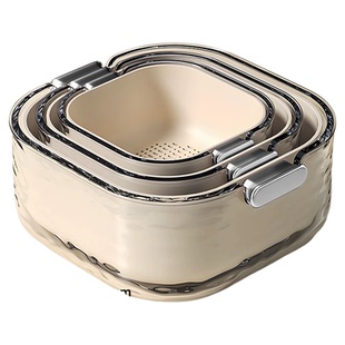 日本双层洗菜盆沥水篮2025新款高端厨房家用洗水果盘三件套淘洗盆