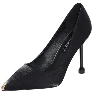 新款黑色百搭酒杯跟气质职业高跟鞋女细跟 尖头 法式少女单鞋女鞋