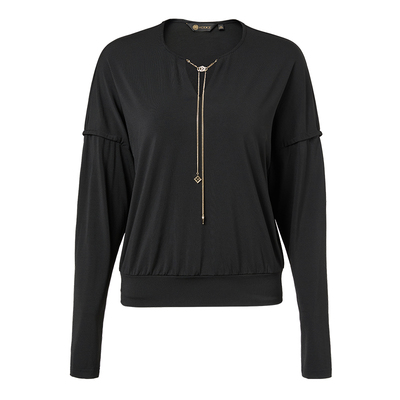 kodice黑色链条V领长袖T恤