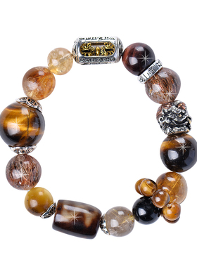 藏式三眼超七金发晶虎眼石手串