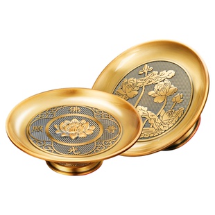 纯黄铜合金佛字果盘中式贡品盘关公财神爷专用供佛果盘拜拜摆件