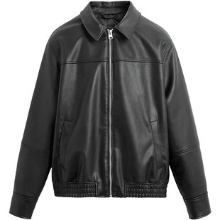 柜429！秋冬新款男装宽松翻领仿皮夹克拉链外套4027300水洗PU皮衣