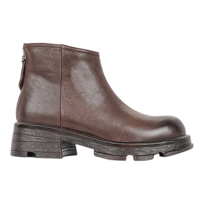 fed真皮粗跟厚底马丁靴瘦瘦短靴