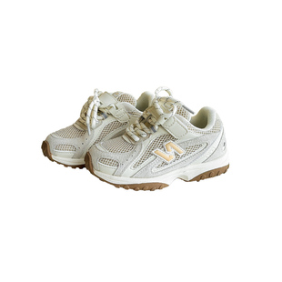 儿童双鞋带字母运动鞋春秋网面男女童透气慢跑鞋学生老爹鞋亲子鞋