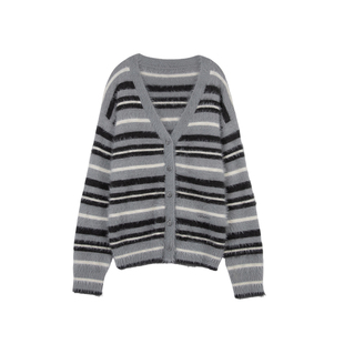 [张元英同款]ROLAROLA25年冬新款条纹针织开衫女宽松柔软毛衣外套