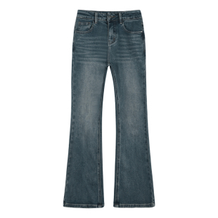 MULVAN【现货7.5折】复古蓝色微喇叭裤牛仔裤女高腰显瘦马蹄长裤