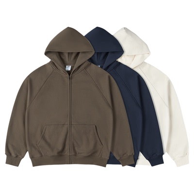 加绒廓形插肩袖拉链卫衣