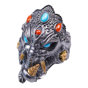 京城一品堂S925银象神戒指时尚复古中国风开口对戒男女情侣礼物