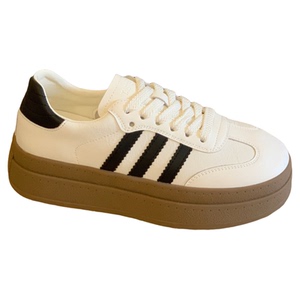 真皮厚底德训鞋女2025秋季新款百搭系带复古显脚小休闲运动小白鞋