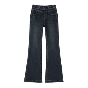 高腰喇叭裤女2026新款春秋复古深蓝色修身高个子加长微喇牛仔裤子