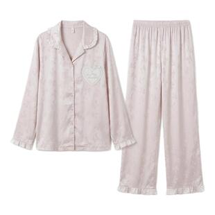 YANXCOSY2025秋冬新款冰雪丝暗纹蝴蝶结粉色长袖家居服套装可外穿