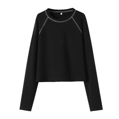 KWV真维斯黑色长袖t恤女2026新款春秋修身显瘦内搭上衣打底衫