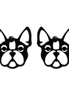 波士顿梗犬 黑色镂空小狗小巧中性设计感不锈钢质感耳钉耳饰耳夹