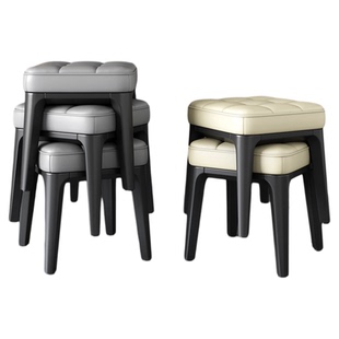 凳子家用现代简约客厅餐椅可叠放板凳加厚软包塑料椅子沙发凳方凳