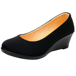 老北京布鞋女款坡跟高跟鞋厚底黑色职业工作鞋软底久站久站不累脚