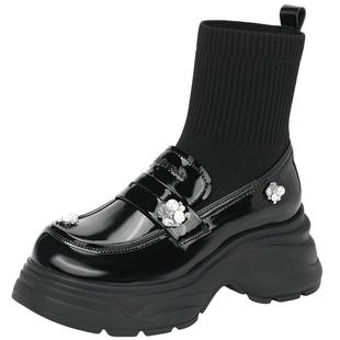 saturdaymode英伦风厚底增高瘦瘦靴2025冬季新款弹力袜靴显瘦短靴