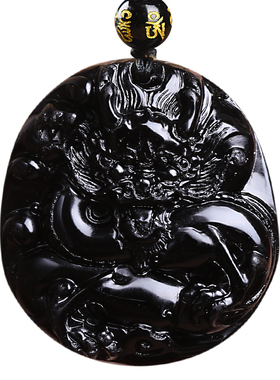 缺水补水五行喜水龙牌黑曜石吊坠