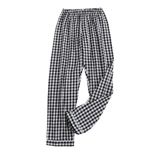 纯棉睡裤女式长裤家居裤春秋格子水洗棉宽松大码休闲月子夏薄款