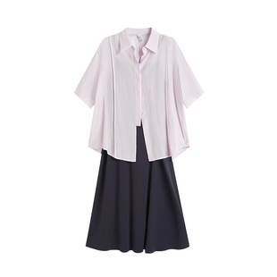 SANI奥莱中袖衬衣+吊带连衣裙两件套夏季衬衫中长裙连衣裙套装女