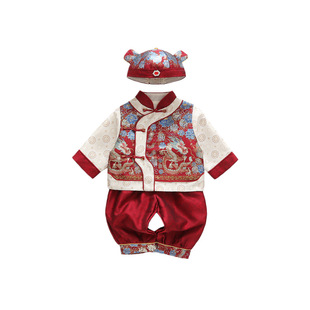 男宝宝周岁礼服加绒加厚冬季唐装婴儿百日宴抓周服新年拜年服套装