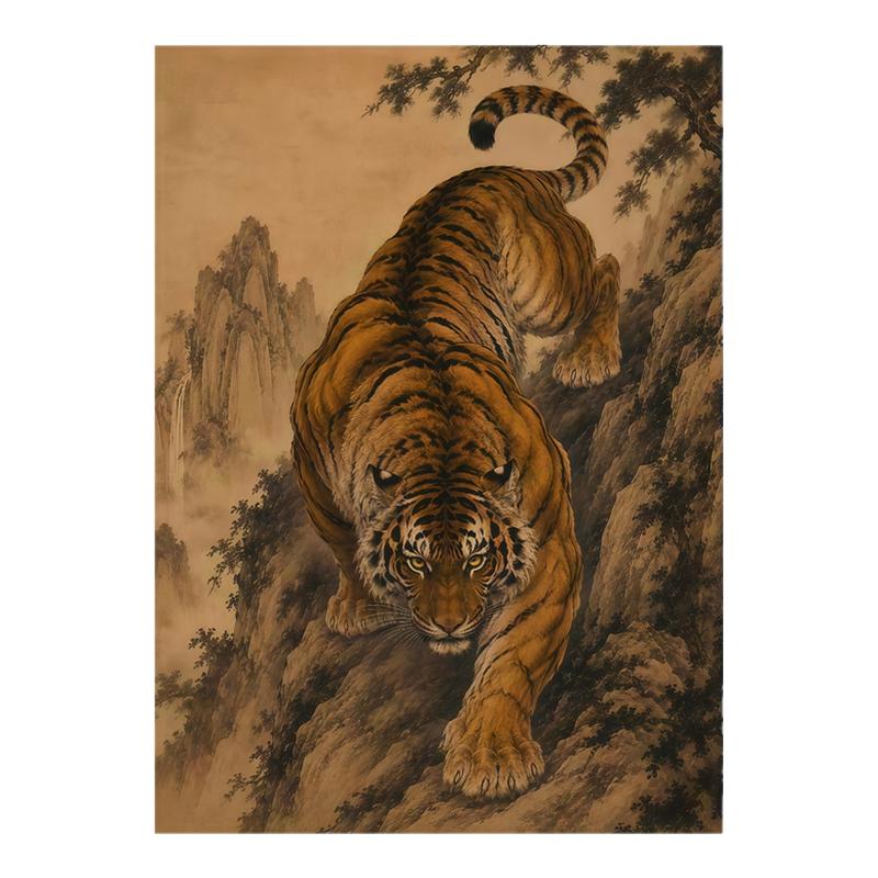 下山虎山水墙贴背胶自粘办公室镇宅玄关防水装饰遮瑕可移除贴纸画