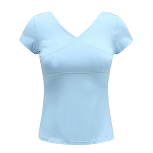 交叉V领女短袖上衣 棉成人修身舞蹈练功服装 民族舞艺考服 训练服