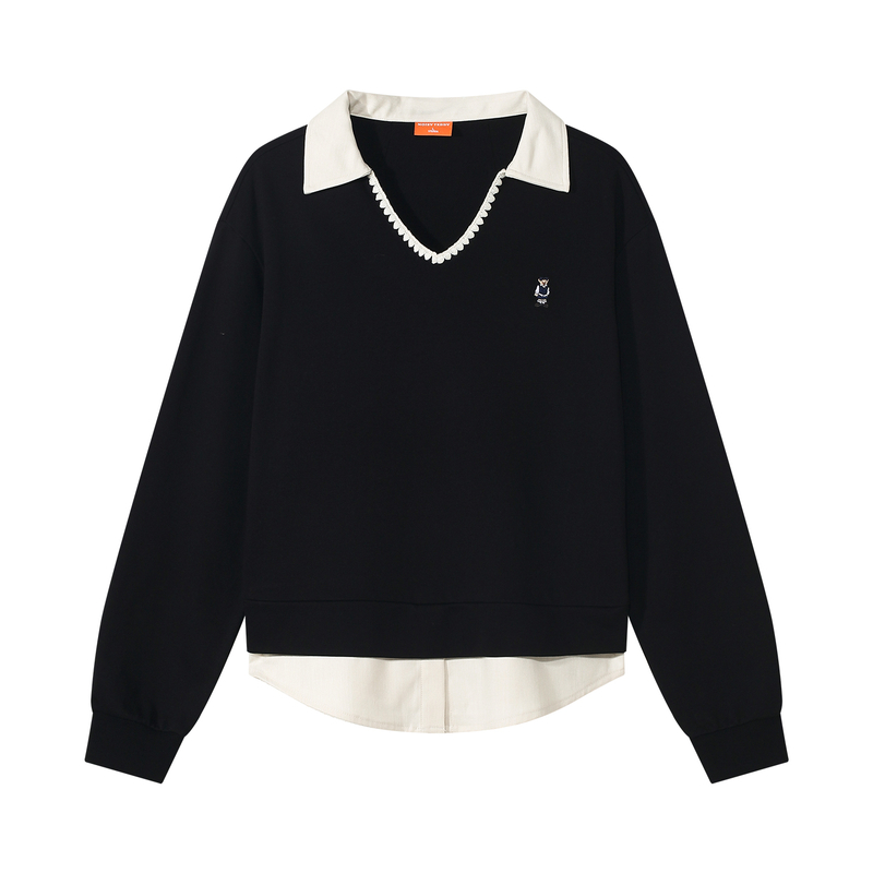 NOISY TEDDY25年秋季新款时尚假两件女士V领长袖套头卫衣宽松休闲