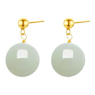 六桂福和田玉耳钉女纯银玉石新中式耳饰养耳配饰新年礼物