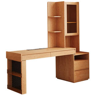 木兜家具半岛书桌书架一体桌子实木台式电脑桌卧室家用办公写字桌