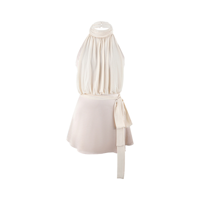 捕捉温柔醋酸缎面人丝挂脖连衣裙