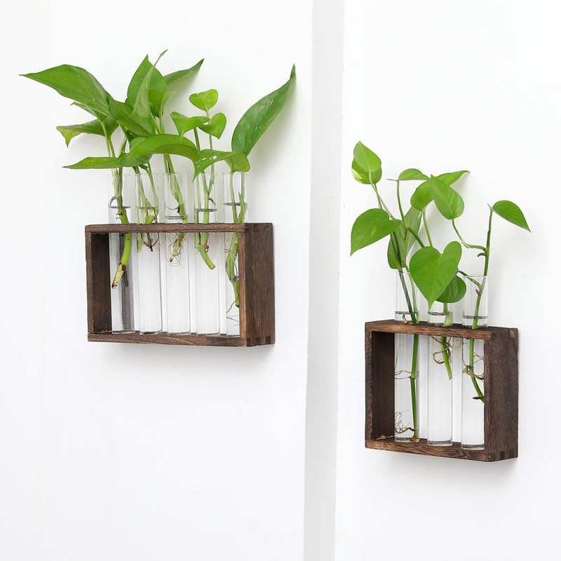 1创意新木架水培植物摆绿工艺品玻璃试管插花花瓶壁挂饰萝客厅装