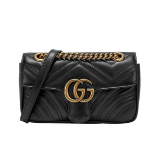 Gucci/古驰GG Marmont系列黑色绗缝牛皮中号女士单肩斜挎包