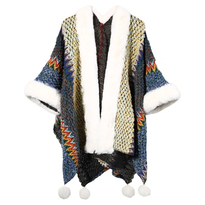 CACUSS民族风毛绒流苏披肩围巾女