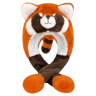 儿童帽子冬季可爱卡通小浣熊毛绒雷锋帽女秋冬保暖护耳帽会动耳朵