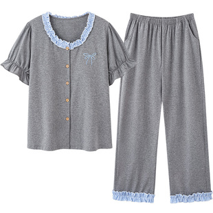 马克公主夏季纯棉睡衣女款2026新款独特绝美短袖带胸垫家居服外穿