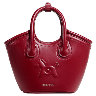 新年本命年礼物TOUTOU马上有钱菜篮子水桶包红色手提斜挎包新年