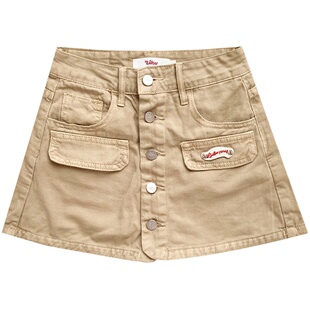 Liilou 复古贴标排扣设计感半身裙a字高腰显瘦短裙女