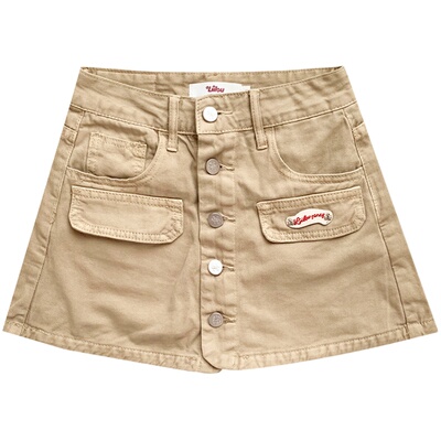 Liilou复古贴标排扣设计感半身裙