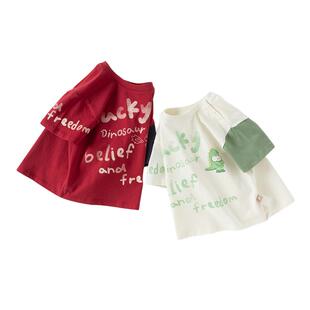 戴维贝拉儿童T恤2026男童新款纯棉短袖上衣男宝宝印花夏装打底衫