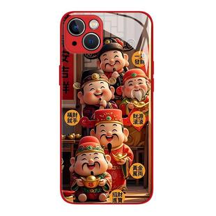 新年财神爷手机壳适用opporeno12招财15/14/findx8pro新款13/k11发财10红色9五路财神7过年6喜庆5+4se/3玻璃2