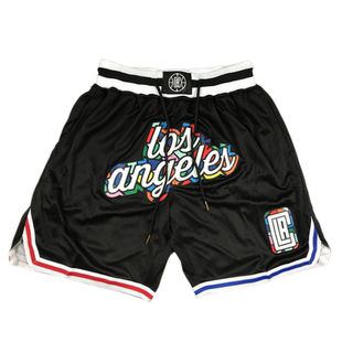 快船乔治伦纳德哈登篮球美式复古刺绣短裤速干透气健身跑步五分男